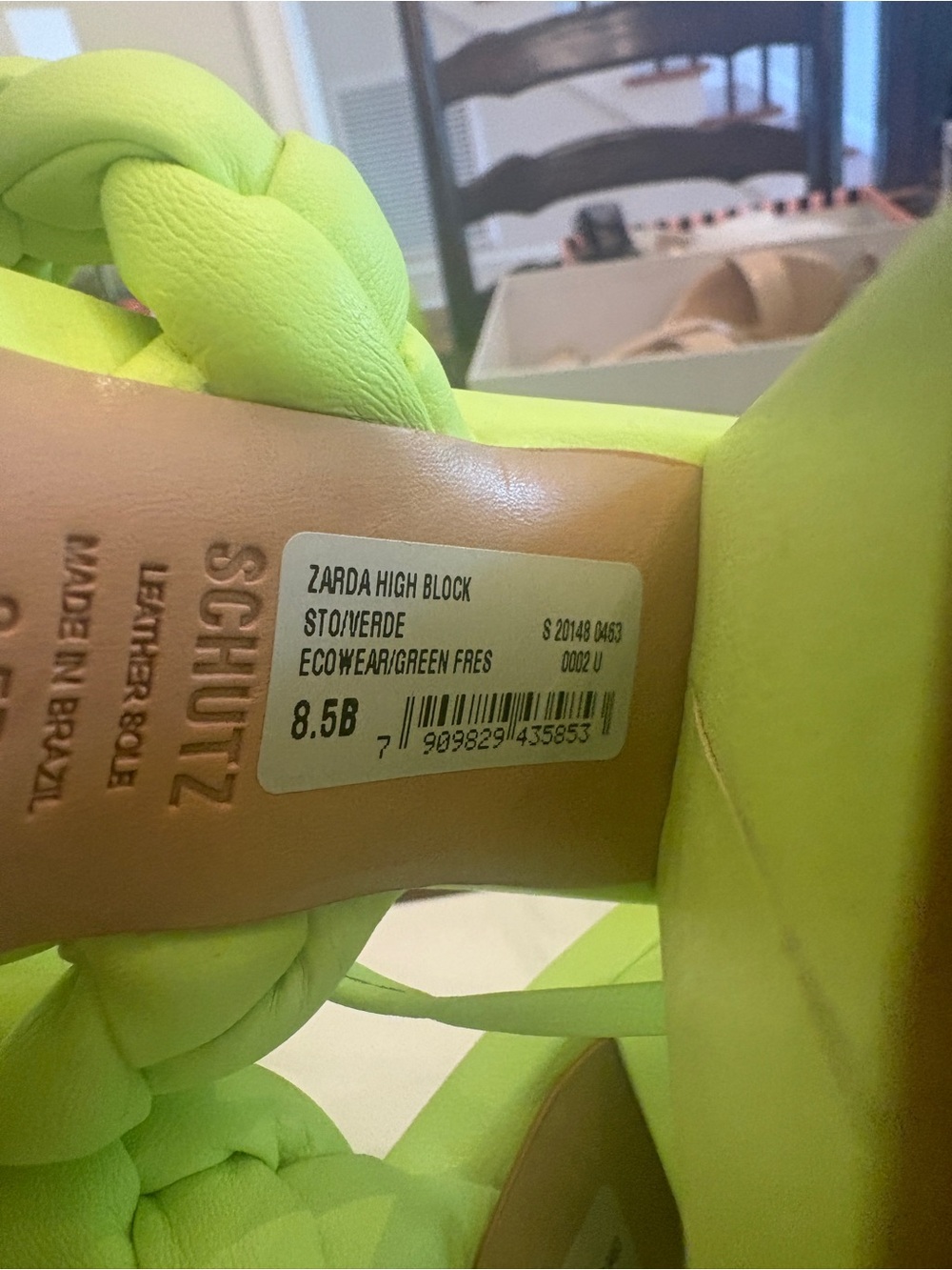 SCHUTZ Braided Strappy High-Heel Sandals in Neon Lime - Picture 4 of 4